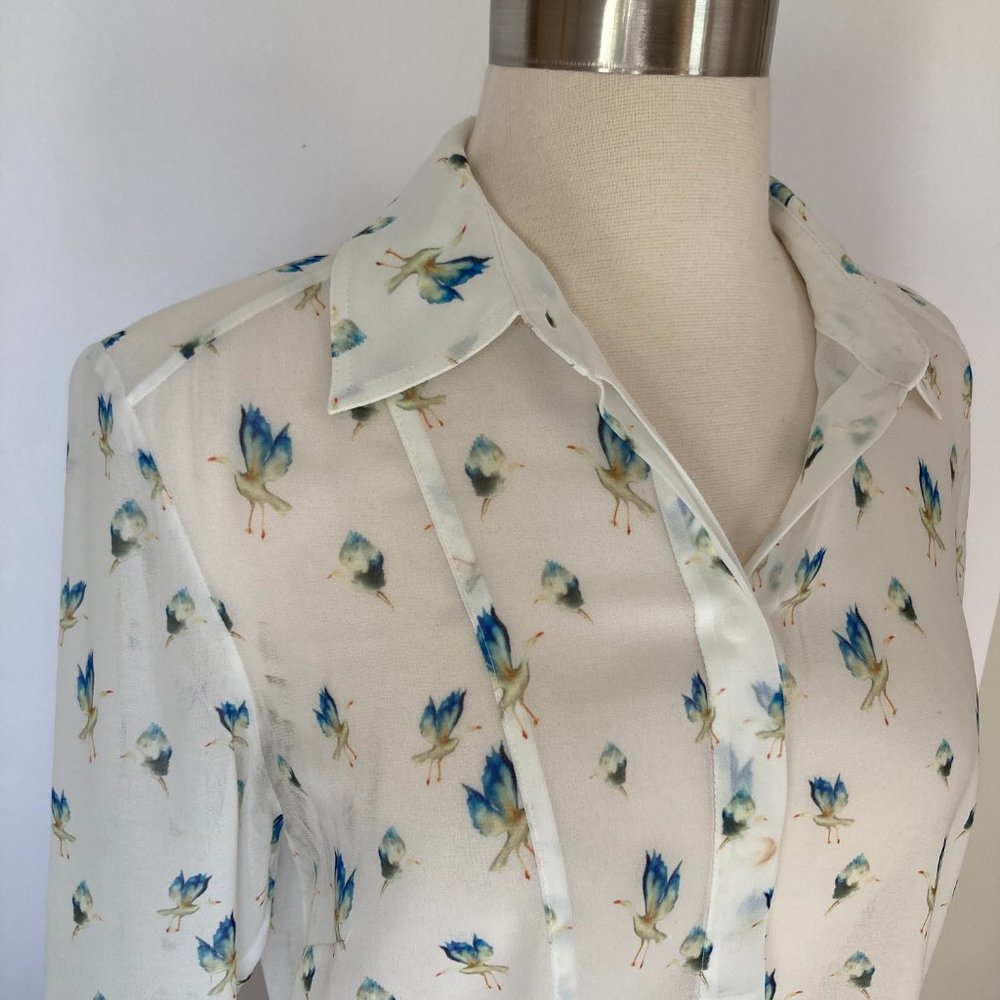 Jason Wu Grey Crane-Print Button-Front Blouse, Wh… - image 5